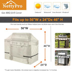 NettyPro BBQ Grill Cover 56 inch Heavy Duty Waterproof Outdoor 2-3 Burners Gas Grill Cover for Outside Weber, Char-Broil, Brinkmann, Nexgrill Barbecue, Beige