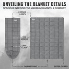 3M Thinsulate Insulation Puffy Camping Blanket for Cold Weather, Queen Size Warm Camping Quilt with Zipper, Waterproof Outdoor Sleeping Bag for Hammock, Cozy & Versatile Gift for Men and Women