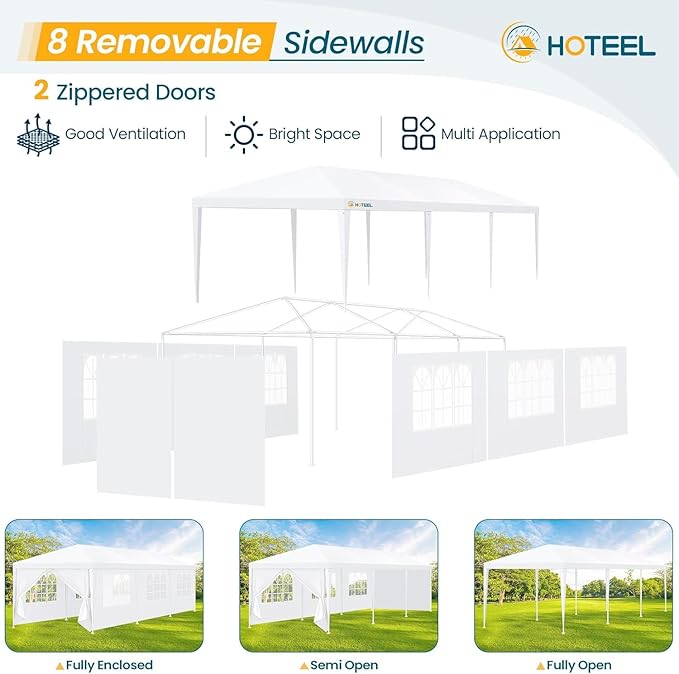 HOTEEL 10x30 Party Tent with 8 Removable Sidewalls for Parties, Weddings, BBQ, Baby Shower, Waterproof Outdoor Event Canopy, Patio Camping Gazebo, Carpas para Fiestas, White