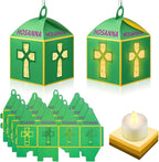 Simgoing 12 Sets Palm Sunday Crafts with LED Candles Easter Religious Palm Leaf Cross Tissue Paper Lanterns Craft Kits Sunday School Religious Holy Week Hanging for Easter Party Activities