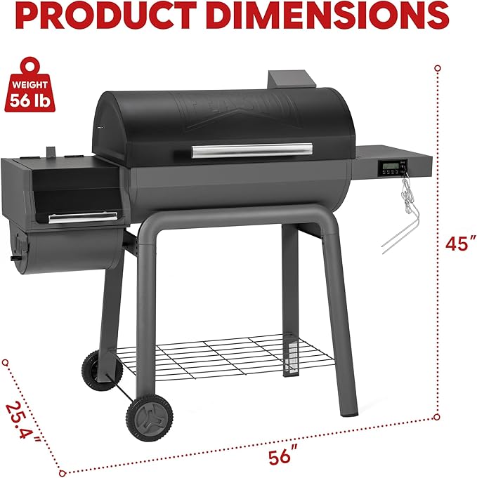 30-Inch Heavy-Duty Charcoal Grill with Digital Temperature Control & 2 Meat Probes, Outdoor BBQ Grill with Offset Smoker, 815 Sq. In. Cooking Space for Backyard BBQ, Black & Grey