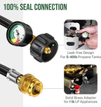 Alloxity12FT Propane Hose Adapter 1lb to 20lb with Gauge, Propane Tank Adapter 20 lb to 1 lb Converter, Gas Line Hose for Weber Q Grill, Coleman Camp Stove, Blackstone Griddle, Buddy Heater