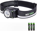 NEXTORCH eStar 1300 Lumens Headlamp Rechargeable, Running LED Headlight Extra Lightweight with Spot & Flood, Red Light, Waterproof Headband for Outdoor Camping Hiking Working, 3*AAA Batteries, Black
