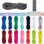 82 Yards/75M 15 Colors Parachute Rope 4mm Paracord Combo Pack Utility 7 Strand Core Nylon Outdoor Survival para Cord with Spool for Camping Fishing Tents Belts Bracelets Dog Collar Leashes