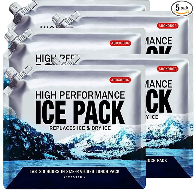 Reusable Ice Packs for Coolers Long Lasting Gel Freezer Packs for Cooler Bag Lunch Box,Keeps Food Cold Fresh (5 Pack, S(6.5"x7.5"))