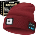 Bluetooth Beanie Hat, USB Rechargeable 4 LED Wireless Music Running Headlamp Cap, Gifts for Christmas, Stocking Stuffer & White Elephant Gifts for Men, Women, Him, Her, Teen Boys, Dad