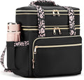 Double Deck Lunch Box for Women, Expandable Insulated Large Lunch Bag Women Leakproof Lightweight Lunch Cooler Bag Durable Lunchbox for Work Outdoor Travel, Black