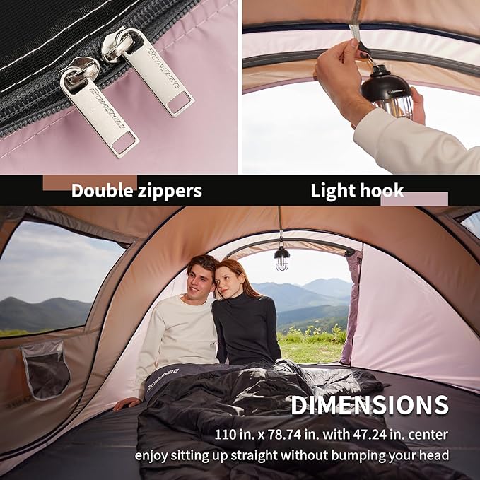 EchoSmile Instant Pop Up Camping Tent, 2/4/6 Person, Easy Setup Tent, Water Resistant Dome, Portable with Carry Bag