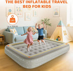 Inflatable Toddler Travel Bed: Portable Blow Up Travel Toddler Bed with Safety Sides - Toddler Air Mattress with Electric Pump ＆ Carry Bag,Ideal for Sleeping and Outdoor Camping (Beige, 60")