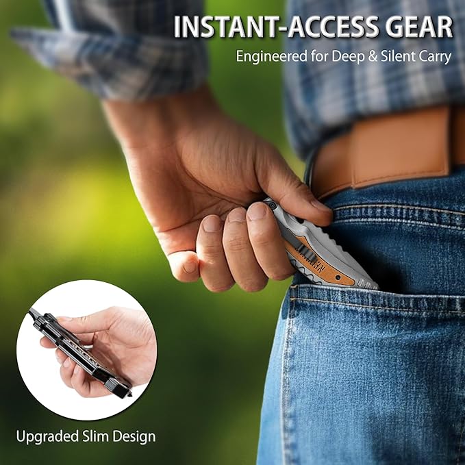 NedFoss DA169 Pocket Knife for Men Women, 4 in 1 Pocket Folding Tactical Knives, Survival Knife with Seat Belt Cutter, Glass Breaker, Bottle Opener Camping Knives, Cool Hunting knife for Men Knives, Mens Stocking Stuffers Fathers Day Gift for Dad (Grey)