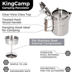 KingCamp Percolator Coffee Pot Campfire Coffee Boiler Kettle 304 Stainless Steel with Wood Handle for Outdoor Camping Cookware, Cabin, RV, Kitchen, Hunting & Backpacking, NO Aluminum or Plastic 9 Cup
