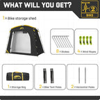 Happy Travel Bike Storage Shed Tent, Waterproof Portable Bike Cover with 40% More Top Space for 2/3/4/5 Bikes,Clips Easy Setup Sheds Shelter with Lockable Bicycle Design for Garden Tools, Lawn Mower
