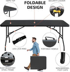Portable 6Ft Plastic Folding Table, Heavy Duty 6ft Fold-in-Half Table with Carrying Handle, 6' Folding Utility Foldable Table for Picnic Party Camping Kitchen, Indoor/Outdoor (Black)