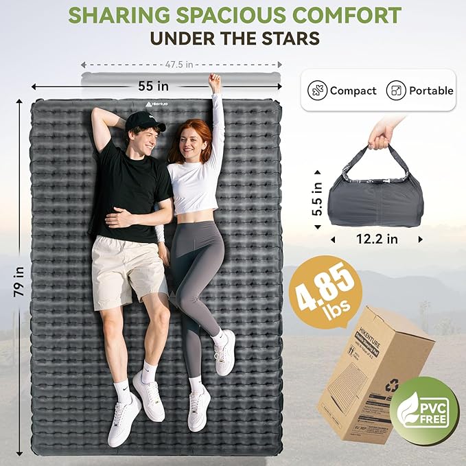 Hikenture Camping Sleeping Pad with 6.2 R-Value, Ultralight Camping Mattress for All Season, Compact & Insulated Sleeping Mat for Backpacking,Hiking,Outdoor