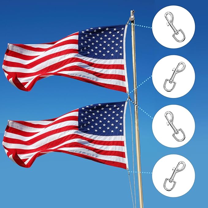Upgraded Flag Pole Rope Clips Kit 100Ft,5/16” Flag Halyard Rope with Sturdy Swivel Snap Hooks,Heavy Duty Utility Rope for Pet Camping Tent Hardware Accessories Flagpole Line Replacement Set (100ft)