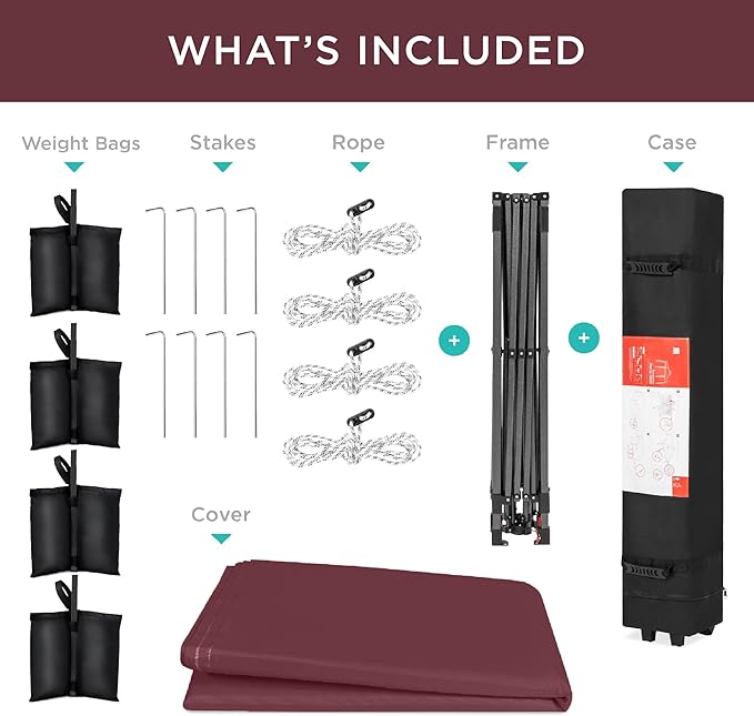 Best Choice Products 10x10ft Pop Up Canopy Tent, Outdoor Shade, 1 Person 1 Minute Set Up, Carry Case, 4 Weight Bags - Burgundy