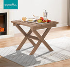 SERWALL Folding Outdoor Side Table, HDPE Adirondack End Table, No Assembly Required Small Table for Indoor and Outdoor Use, Brown