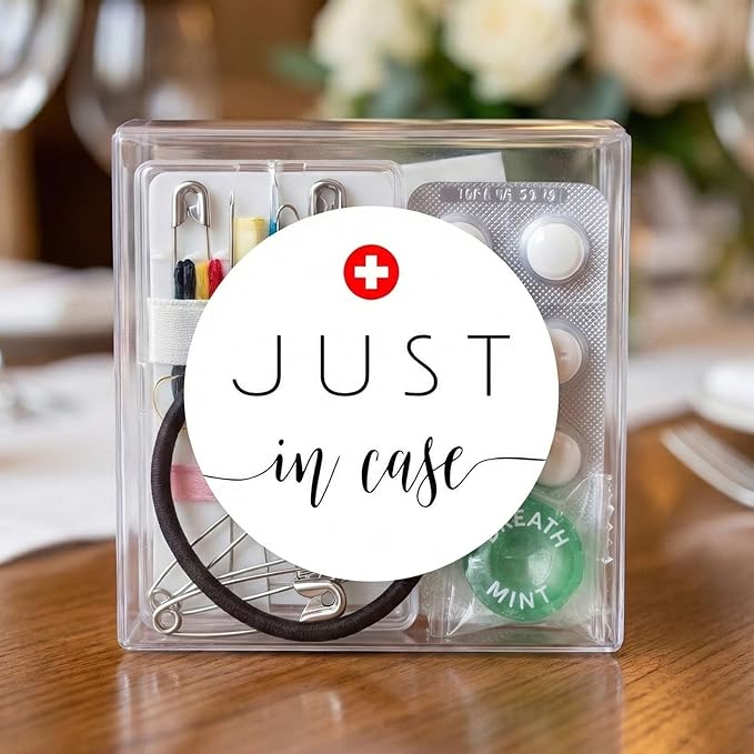 JUST in CASE Travel & Outdoor Emergency Kit Stickers 120 Pcs - 1.6" Round Labels for First Aid Bags, Car Survival Kit, Camping Gear, Hiking Backpacks