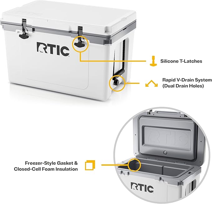 RTIC Ultra-Light 52 Quart Hard Cooler Insulated Portable Ice Chest Box for Beach, Drink, Beverage, Camping, Picnic, Fishing, Boat, Barbecue, 30% Lighter Than Rotomolded Coolers