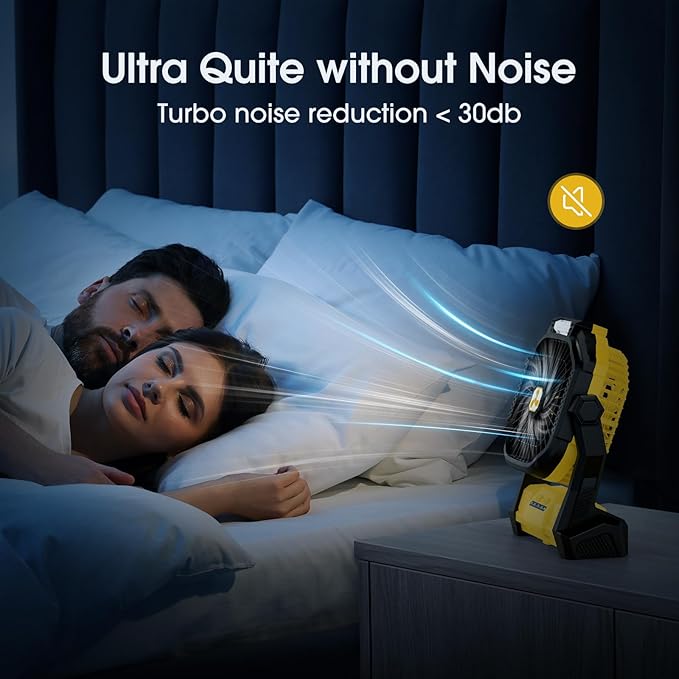 Portable Fan Rechargeable, 20000mAh Cordless Battery Powered Fan with LED Lantern, USB C Battery Operated for Travel Bedroom Home Camping Tent Office Beach Desk Fishing Table (Yellow)
