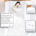 100% Silk Sleep Sack with Zippers on 3 Sides, 87”x43” Large Sleeping Liners for Hotels, Travel & Camping, Multifunctional Travel Sheets (Unzipped:87”x87”) for Adults, Lightweight, All Seasons