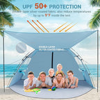 Elegear CumbreX™ Beach Tent Sun Shelter with Canopy, 6-8 Person Beach Tent, Easy Setup UPF 50+ UV Protection Portable Lightweight Double Silver Coating Cabana Sun Shade Shelter - Sky Blue