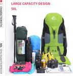 Bseash 50L Hiking Backpack, Water Resistant Lightweight Outdoor Sport Daypack Travel Bag for Camping Climbing Skiing Cycling (Green - No Shoe Compartment)