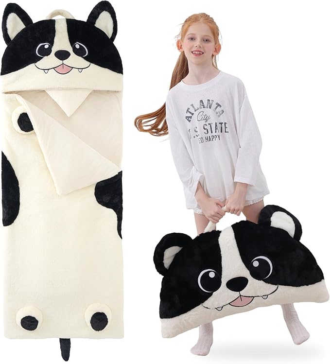 70" 4.2lbs Dog Thickened Kids Nap Mat for Preschool, Daycare,Kindergarten,Soft Washable for Boys and Girls, 2-in-1 Stuffed Animals Sleeping Bag and Pillow, Sleep Sack for Toddlers