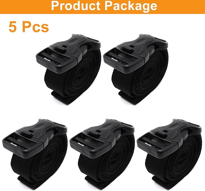 5Pcs Tie Down Straps Black Adjustable Nylon Strap with Buckles 1" x 51.18" (4.27ft) Straps with Quick Release, Lashing Strap for Backpacking, Outdoor Activities
