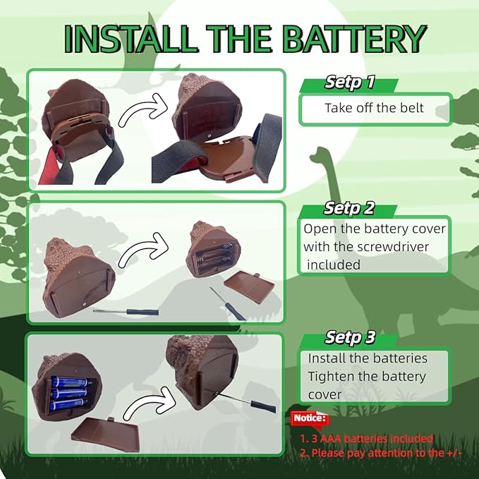 2PCS Dinosaur Headlamp Flashlight Outdoor Camping Gear LED Reading Headlamp, Hiking Headlight for Kids or Adults, Ideal Toy Gift for Birthday, Chirstmas, 6 AAA battery Included (Green+Brown)