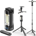 CAVN Rechargeable Camping Lights with Remote & Detachable Tripod Max Height 6.7 ft, Portable Work Light with 3 LED Lamp Heads, Camping Essentials Gear Emergency Flashlight with Hook, Black