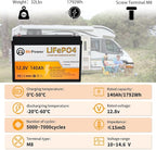 12V 140AH Lithium Battery,5000+ Deep Cycle LiFePO4 Battery with Built-in 100A BMS fit for Home Storage,Trolling Motor,RV,Off-Grid System,Solar Power System,Marine