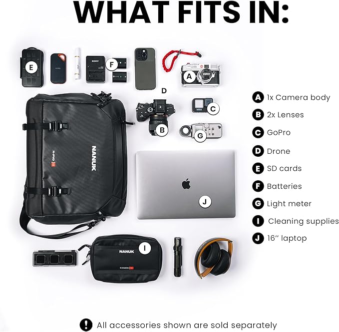 NANUK N-PVD 15L Camera Messenger Bag for Photographers – Lightweight & Hightly Water Resistant – Hardshell Design Fits 1 Camera Body, 2 Lenses, Drone, Tripod, 16″ Laptop, & More