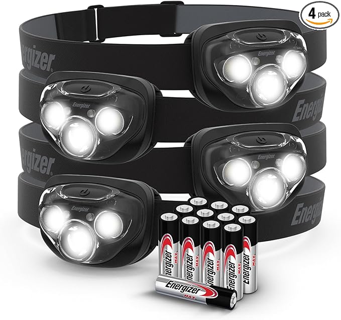 Energizer PRO-260 LED Headlamp (4-Pack), IPX4 Water Resistant Headlamps, High-Performance Head Light for Outdoors, Camping, Running, Storm, Survival LED Light for Emergencies (Batteries Included)