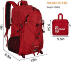 Goloni 45L Hiking Backpack Lightweight Foldable, Waterproof Camping Backpack with Rain Cover & Hiking Pole Mat Carrying System, Ergonomic Water Resistant Daypack for Trekking Travel Men Women Red