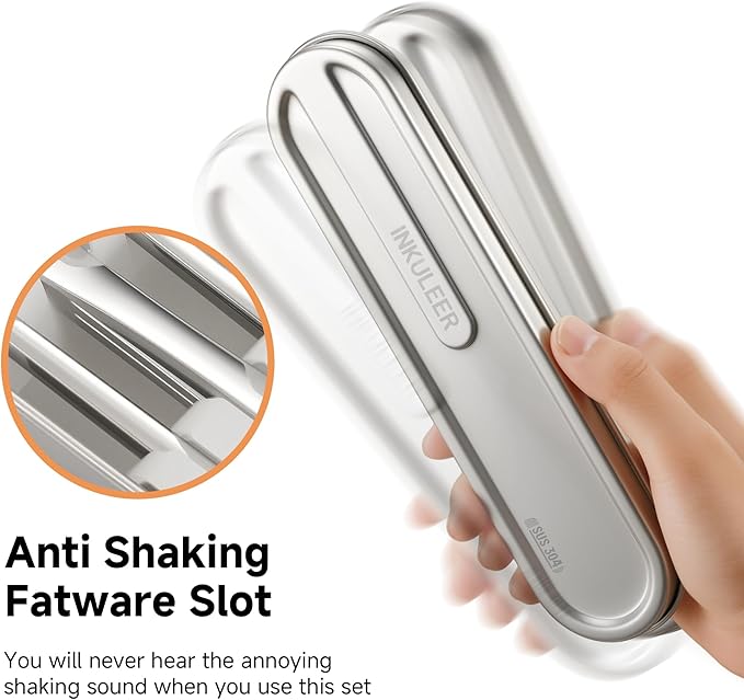 Travel cutlery set, 18/8 stainless steel cutlery, Reusable utensils set with case, Portable Silverware Lunch Box for Camping and Office-Stainless steel