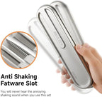 Travel cutlery set, 18/8 stainless steel cutlery, Reusable utensils set with case, Portable Silverware Lunch Box for Camping and Office-Stainless steel