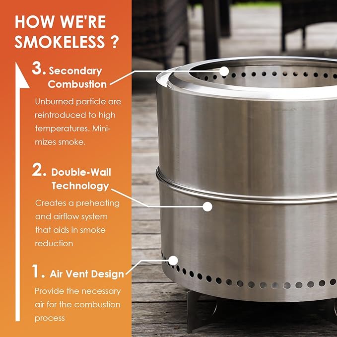GreenVines Smokeless-Fire-Pit | 19-Inch | 304 Stainless-Steel-Firepit | Portable Outdoor Pits with Stand for Camping | Bag & Sticks & Holders | Solo Wood Burning Bonfire | Low Smoke Stove