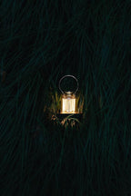 Barebones Block Tower Lantern – Rechargeable LED Lantern with Adjustable Brightness, Candle Flicker Mode, Brass & Copper Finish, Portable Light for Indoor and Outdoor Use
