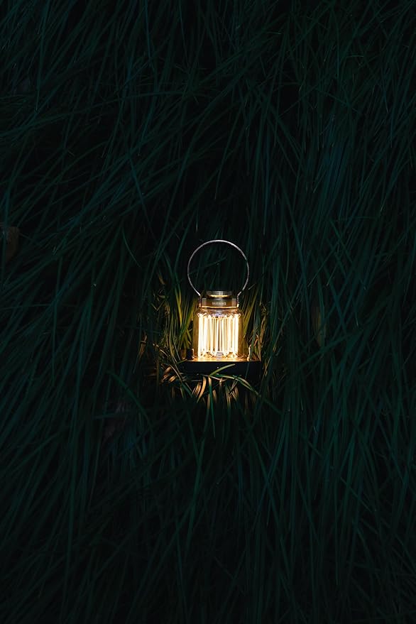 Barebones Block Tower Lantern – Rechargeable LED Lantern with Adjustable Brightness, Candle Flicker Mode, Brass & Copper Finish, Portable Light for Indoor and Outdoor Use