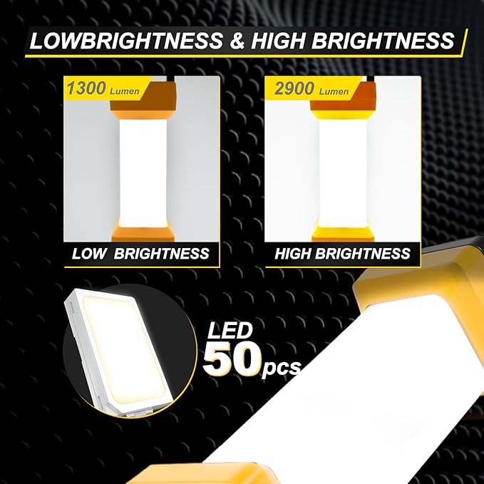 Cordless LED Work Light for Dewalt 20V Battery,Camping Lantern with Switch & Type C Output Port,Low Voltage Protection,20W 1300~2900LM,Potable for Workshop,Emergencies,Outdoor(No Battery)