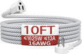 16/3 Flat Plug Braided Extension Cord 10 FT, Indoor 3 Prong Grounded Low Profile Extension Wire Flexible, Suitable for Home and Office, 13 Amp 1625 Watt 125VAC 16AWG, ETL Listed