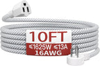 16/3 Flat Plug Braided Extension Cord 10 FT, Indoor 3 Prong Grounded Low Profile Extension Wire Flexible, Suitable for Home and Office, 13 Amp 1625 Watt 125VAC 16AWG, ETL Listed