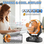 20000mAh Rechargeable Camping Fan, 5 Speed Powerful Battery Powered Fan for Camping, Oscillating Fan with LED Lantern, Portable with Timing Setting, Remote Control for Camping Hiking Fishing Jobsite