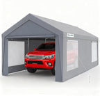 Quictent Upgraded 10x20 ft Heavy Duty Galvanized Carport - Reinforced Outdoor Garage Canopy Tent with Roll-up Ventilated Windows & Sidewalls, Weatherproof Shelter for Car, Boat, RV - Gray