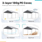 ADVANCE OUTDOOR 10x15 ft Heavy Duty Carport Potable Car Canopy Garage Party Tent Boat Shelter, Adjustable Height from 9.5 ft to 11 ft, Gray