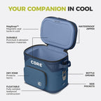 CORE Magnetic Leak Proof Soft Cooler with Waterproof Zipper | Insulated Bag Portable Ice Chest Box | Best Soft Cooler for Food & Beverages for Tailgating, Car Camping, Travel, and Family Beach Picnics