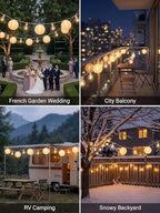 25Ft White Lantern String Lights with 10pcs G40 LED Bulbs,Nylon Hanging Chinese White Lanterns Connectable for Indoor Outdoor,Summer Camping,Wedding,Bedroom,White Wire