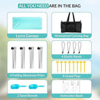 Gardentime Beach Tent Canopy with 8 Sandbags 4 Aluminum Poles, Pop Up Portable Camping Sun Shelter, Easy Set Up with 2 Sand Shovel, Ground Pegs, Carrying Bag for Outdoor Beach,Picnic, Fishing