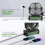20000mAh Rechargeable Camping Fan - Battery Operated Fan with Light & Remote, Auto Oscillating, 4 Timer, 60 Hrs Work Cordless Tent Fan for Travel Outdoor RV Garage Power Outage Emergency